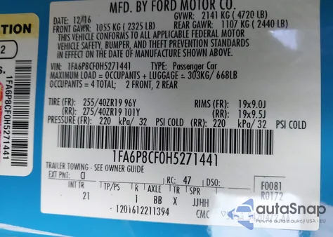 2017 Ford Mustang Gt z USA, uszkodzony, nr VIN 1FA6P8CF0H5271441